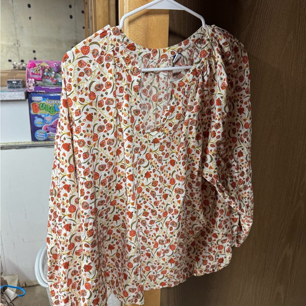 Old Navy Burnt Orange and White Floral Blouse